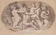 K IX 049
<br/>
Tritonen en een Nereïde (ovaal)
<br/>
<em>Vaga, Perino del (Pietro Buonaccorsi) (1500/01-1547) - kopie naar</em>